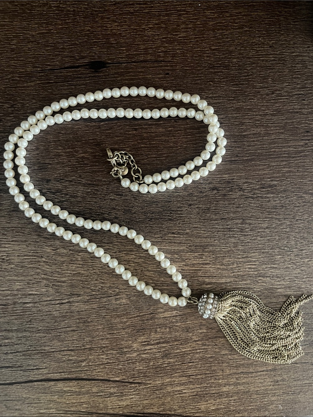 Pearl Necklace with Gold Tassel
